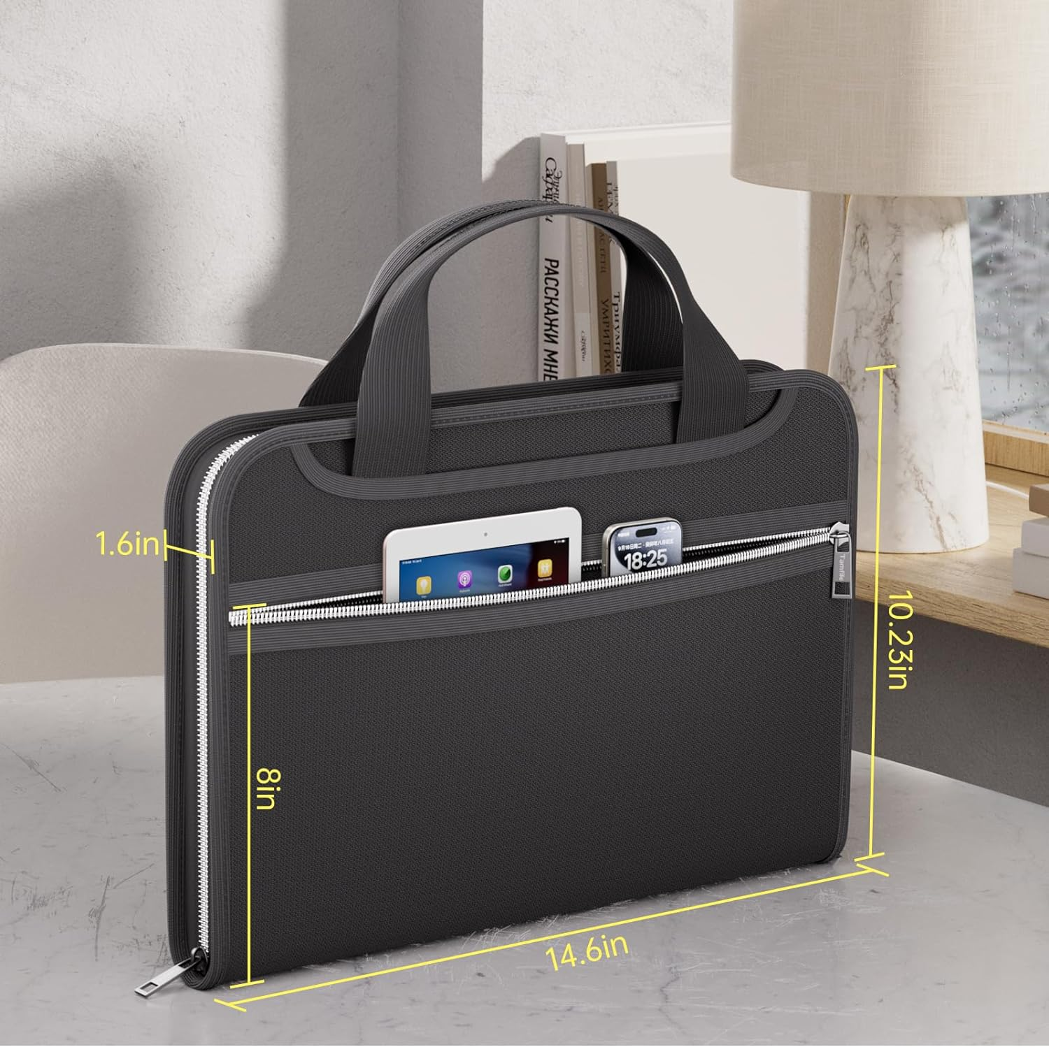 Tamfile Fireproof Accordion File Organizer with Handle, 13 Pocket Expanding File Folder with Zipper & Labels, File Folder with Multi-Pockets Paper Organizer Folder for Letter A4 Files, Black