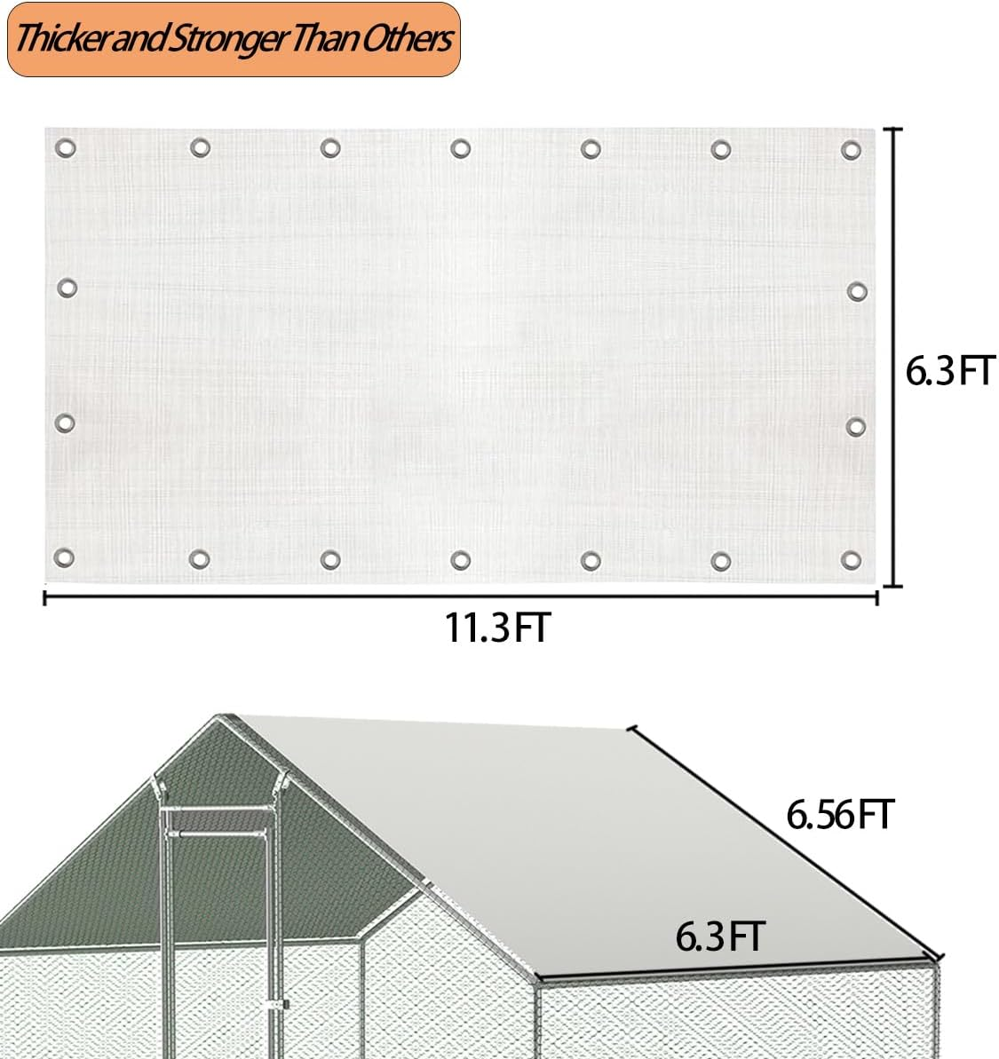 Chicken Coop Cover Waterproof and UV, 11.3 * 6.3 FT Chicken Run Cover for Winter with Ball Bungees Cords, Shade Cloth for Large Chicken Coop, Walk-In Chicken Run Pen, Chicken Coop Tarp (1 Pack) image number 2