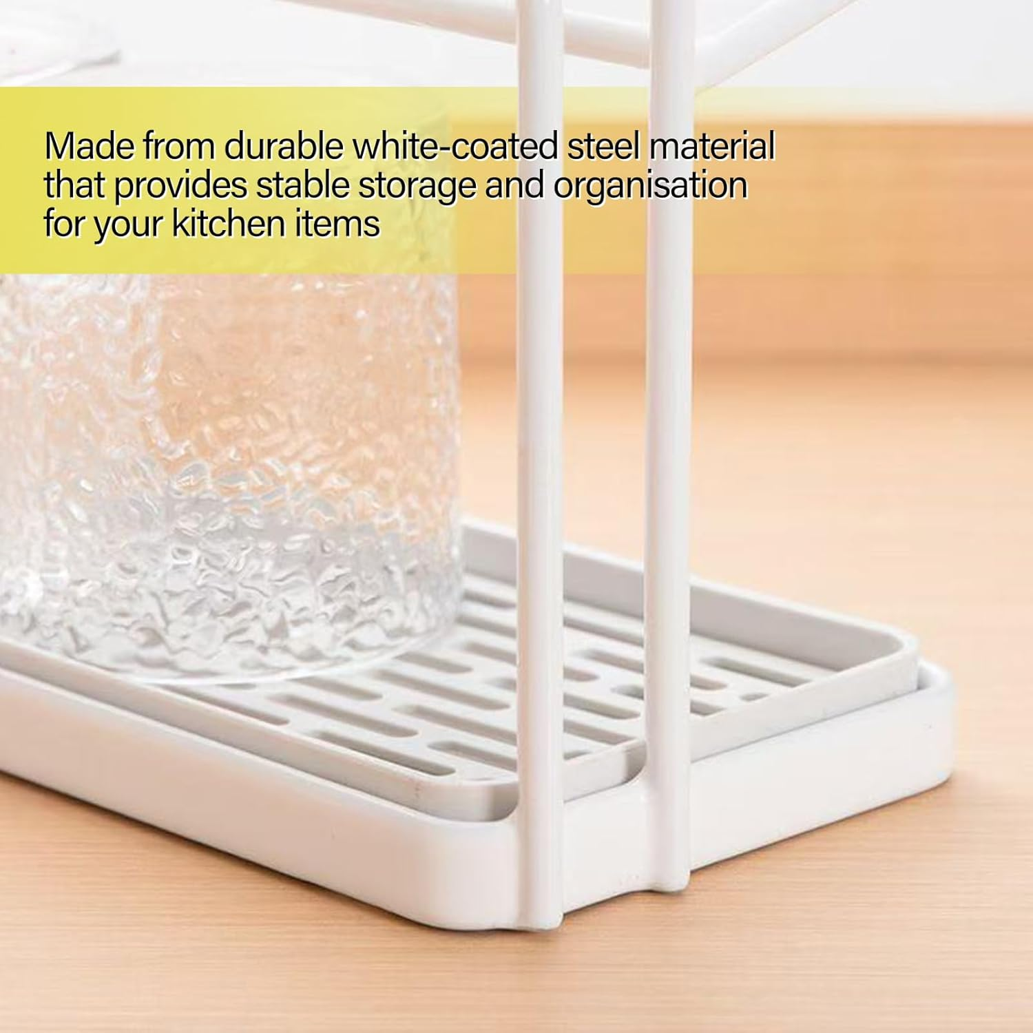 2-Tier Cup Drying Rack, Draining Organiser with Storage for Mugs and Bottles, White