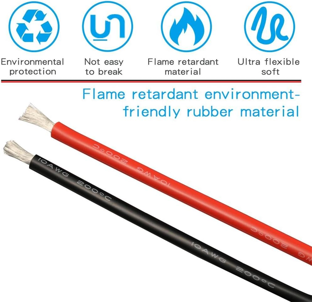 BNTECHGO 10 Gauge Silicone Wire Ultra Flexible 20 Feet High Temp 200 Deg C 600V 10 AWG Silicone Wire 1050 Strands of Tinned Copper Wire Stranded Wire Model Battery Cable Black and Red Each Color 10 Ft image number 3