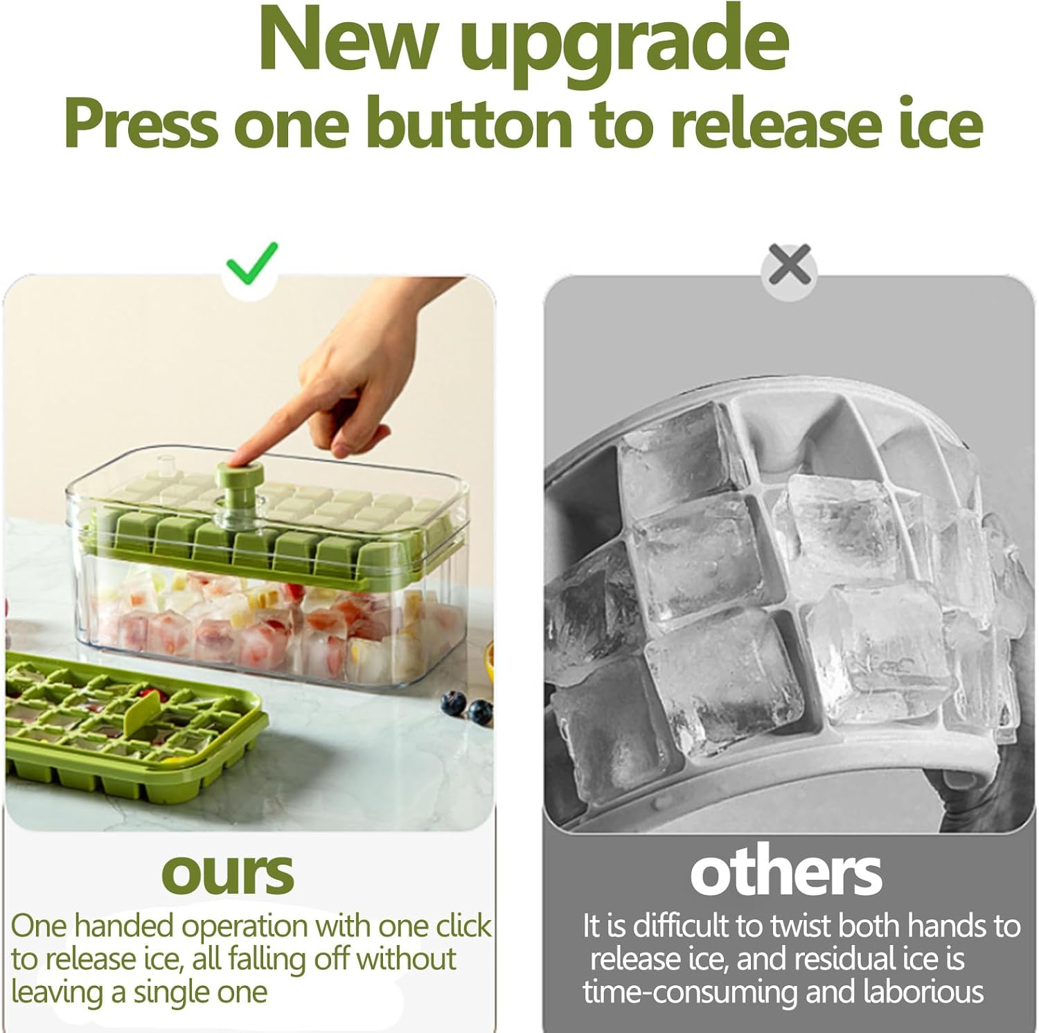 Ice Cube Tray with Lid and Bin, Ice Cube Tray, Easy Release, 64 Pcs Cube Tray, Large Capacity Tray Holder image number 1