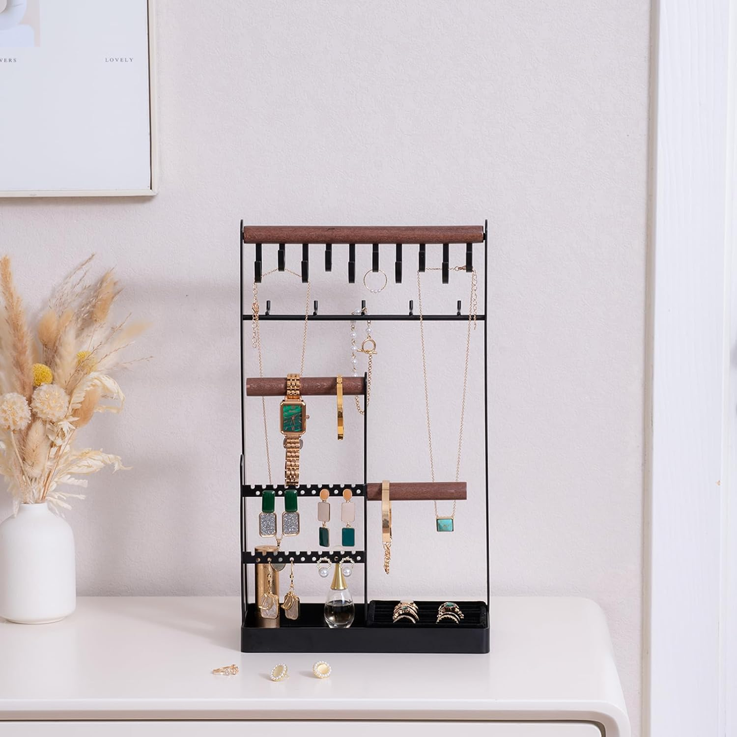 Procase Jewelry Organizer Jewelry Stand Jewelry Holder Organizer, 5-Tier Necklace Organizer with Ring Tray, Large Aesthetic Jewelry Tower Storage Rack Tree for Bracelets Earrings Rings -Large, Black image number 2