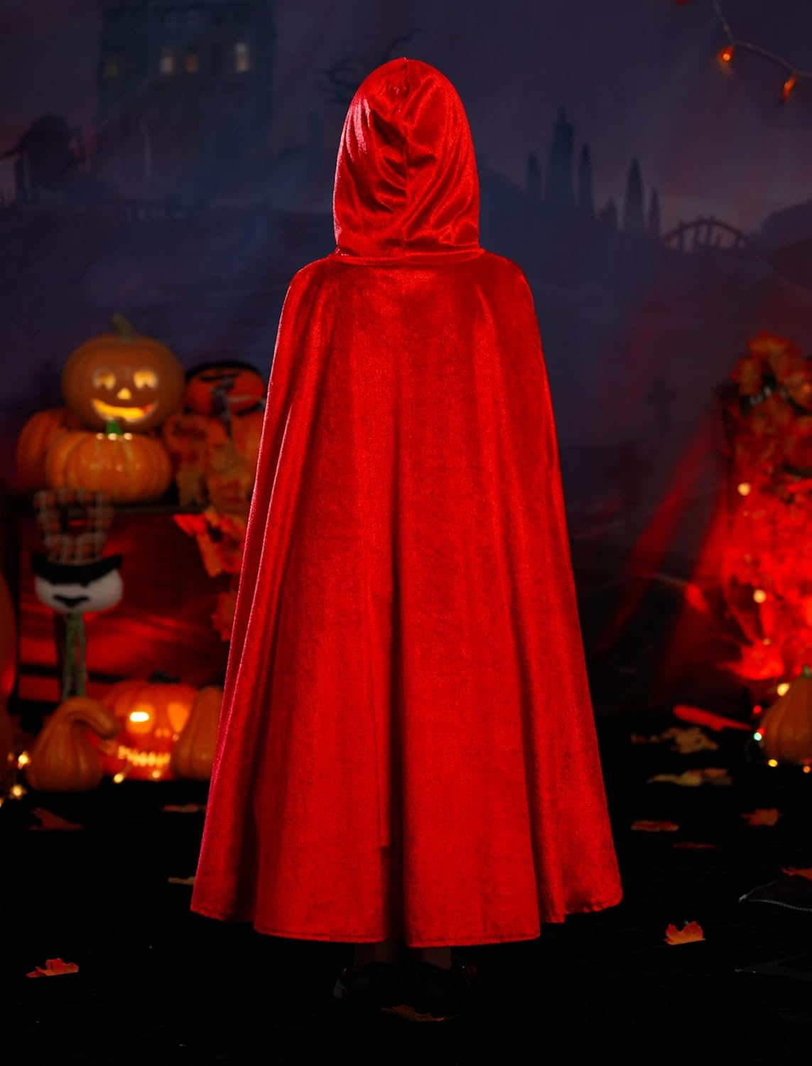 IMEKIS Little Red Riding Hood Costume for Girls Dress Velvet Cape Cloak Halloween Cosplay Kid Storybook Fairy Tale Outfits image number 5