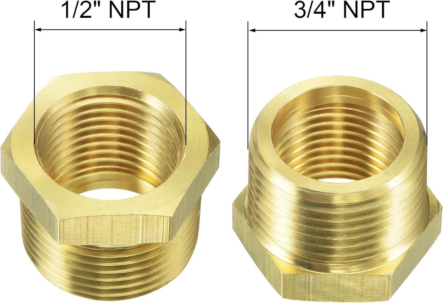 2 Pcs Gold 57480-1208 Brass Garden Hose Fitting, Pipe Adapter Connector, 3/4'' GHT Male * 1/2'' NPT Female Garden Hose Parts for Connectors Hose Connectors and Accessories Watering Equipment image number 3