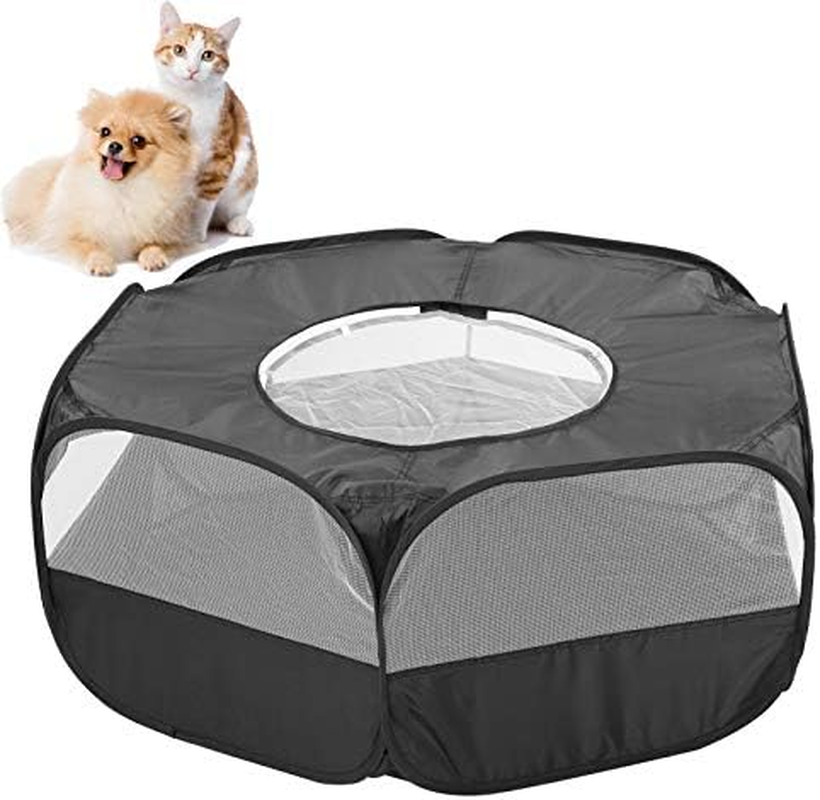 Small Animal Playpen, Portable Transparent Pet Playpen Cage Tent Waterproof Small Pet Cage Fence with Top Cover anti Escape for Outdoor Indoor Use (Little Pet Fence with Cover with Side Cloth-Black) image number 2