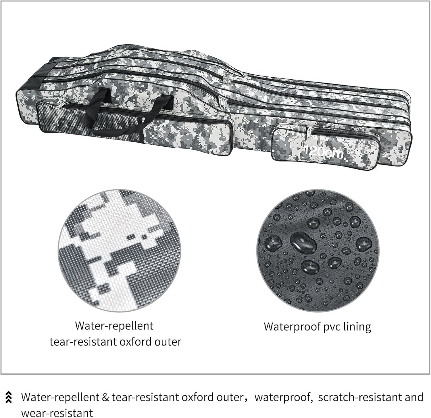 Portable 3 Layers Fishing Pole Bag Durable Oxford Folding Fishing Rod Reel Carry Case Tackle Storage Bag Case Waterproof Camouflage Travel Fishing Carrier (Yellow 150Cm) image number 1