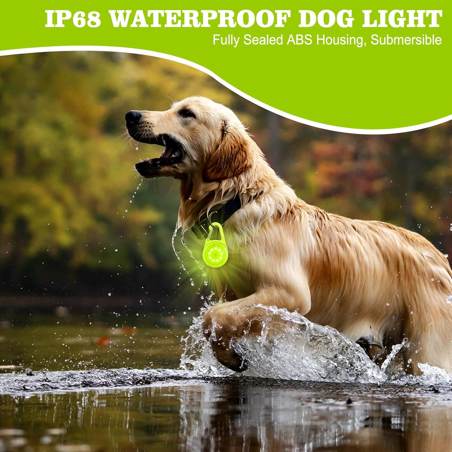 Dog Lights for Night Walking, Lp68 Waterproof USB C Rechargeable Dog Night Light, Steady & Flashing Modes, Safety for Dogs Cats Pet Runner Children Camper (Green) - Green image number 3