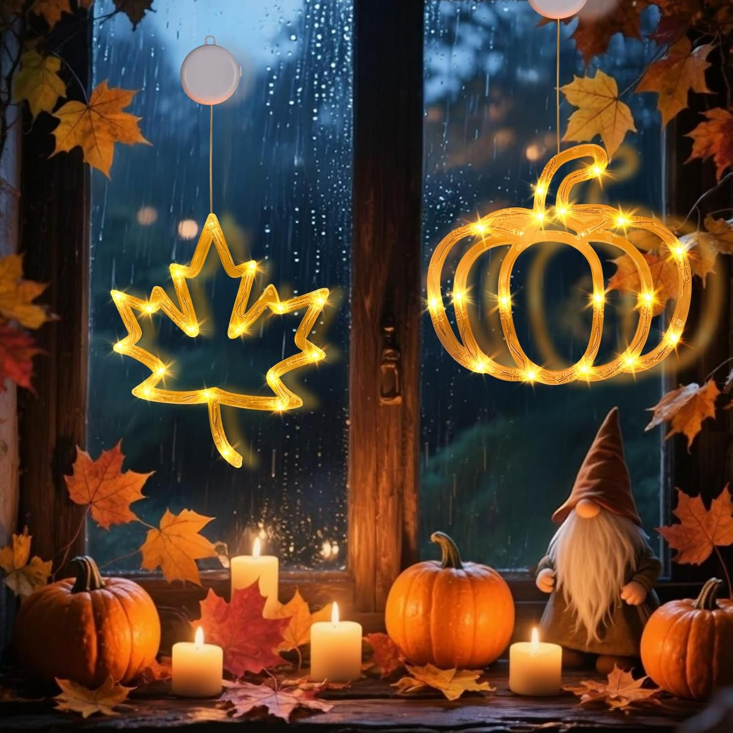 Autumn Decoration Window Lights, Autumn Decoration Pumpkin Maple Leaf with LED Light, Halloween Decoration Pumpkin Window Decoration with Suction Cup, Autumn Decoration Indoor Fairy Lights for Autumn image number 6