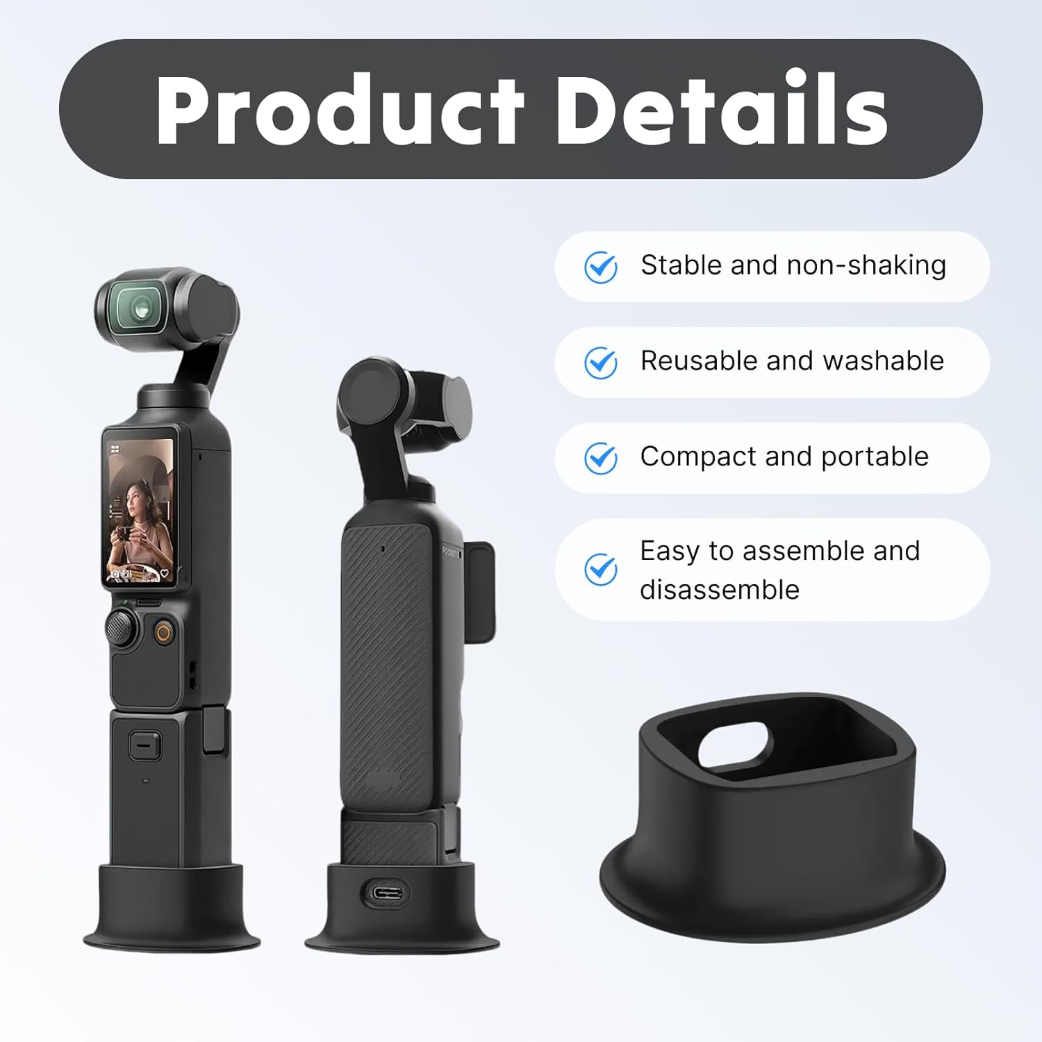 Applicable to Tabletop Stand for DJI Osmo Pocket 3 Black Stable Camera Stand with Reserved Charging Port, Quick Detach Design Ideal for Hands-Free Shooting, Vlogging, Time Lapses Charging image number 2