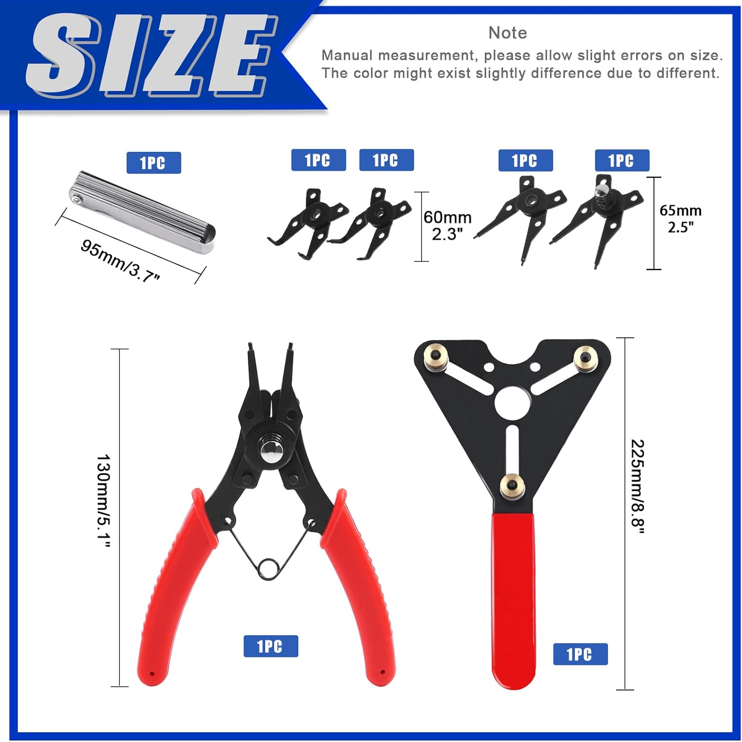 Glarks 3Pcs AC Clutch Holding Tool Adjustable Clutch Holder and 4 in 1 Snap Ring Pliers with Feeler Gauge Assortment Kit Compatible with Domestic and Import Vehicle AC Compressors image number 6