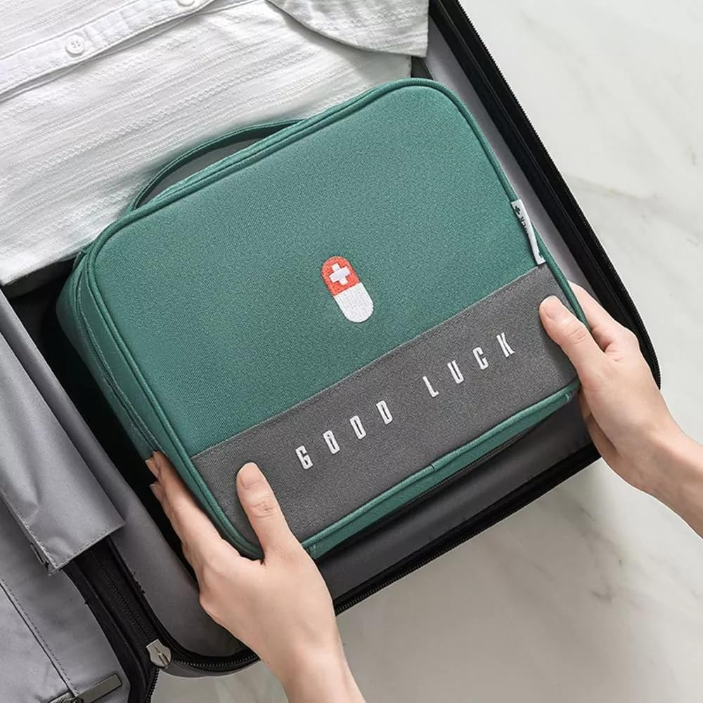 AIMALL Layered Large-Capacity Medicine Box Aid Kit Storage Bag, Waterproof Oxford Cloth, Multiple Pockets for Emergency Kit, Available in Green, Pink, Grey - Grey image number 1