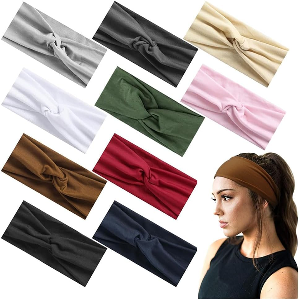 Headband, Headbands for Women 10 Pack Wide Stretchy Soft Twist Knotted for Yoga Workout Sports, Non-Slip Absorbent for Daily Use image number 5