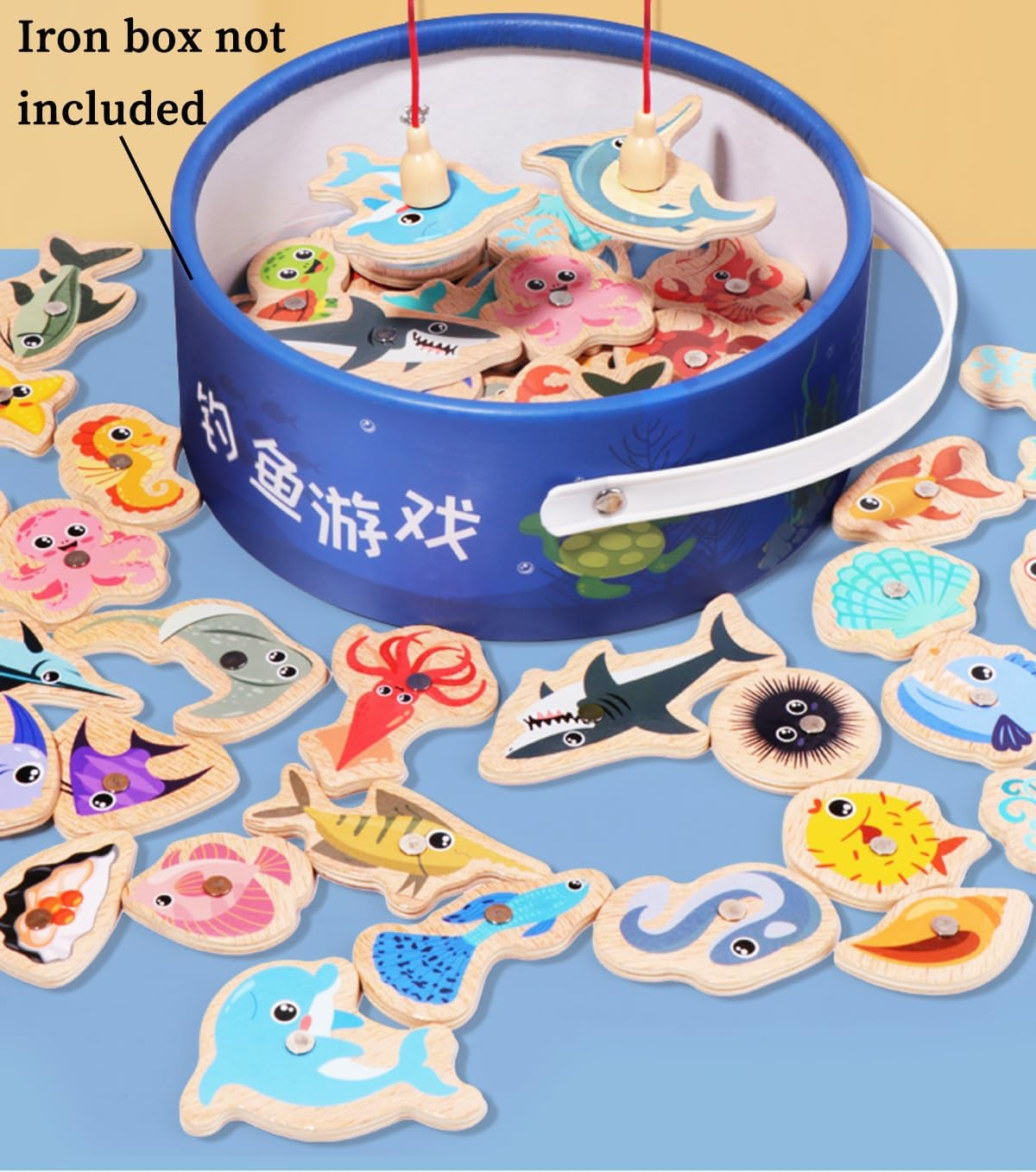 Magnetic Fishing Game Toddler, Wooden Magnetic Fishing Toys, Easy Play Wooden Fishing Toy for Toddlers & Kids, Homeschool Sight Word Educational Toy for Age of 3,4,5,6 Year Old Kids, Boys & Girls (A) image number 3