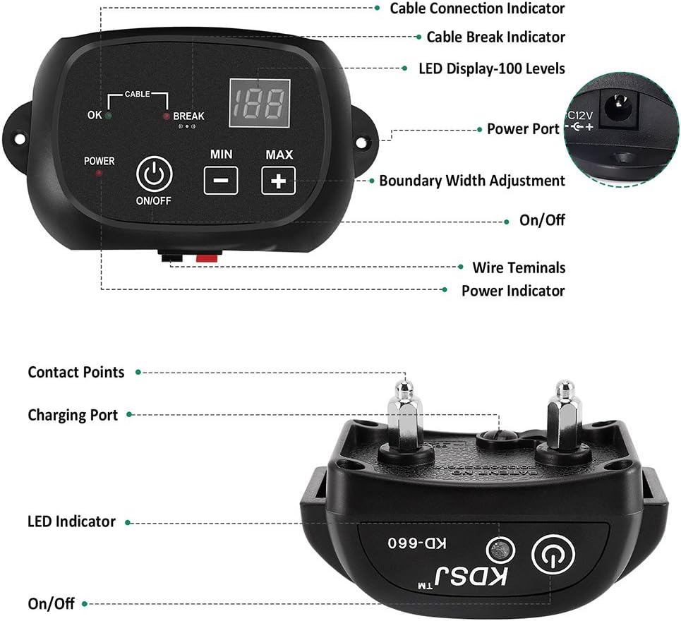 Electric Dog Fence, Pet Containment System (Aboveground/Underground, 650 Ft Wire, IP66 Waterproof/Rechargeable Collar, Shock/Tone Correction, for 1 Dog) image number 3