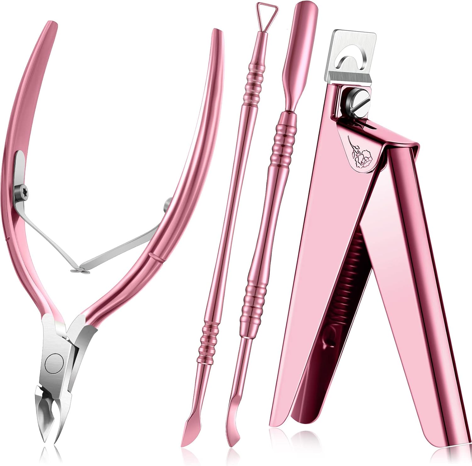 Mudder Acrylic Nail Clippers Kit False Nails Tips Cutter Professional Cuticle Trimmer Nipper Cutter Pusher Remover Stainless Steel Manicure Pedicure Art Tools Set Salon Home(Pink Rose) - Green Color image number 3