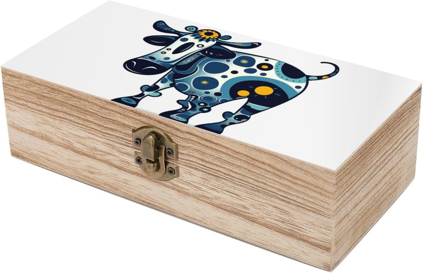 Cow Wooden Box Wood Wedding Keepsake Boxes with Lids Small Decorative Boxes Lightweight Wooden Memory Storage Box for Crafts Keepsakes Jewelry Photo Letter Storage image number 3