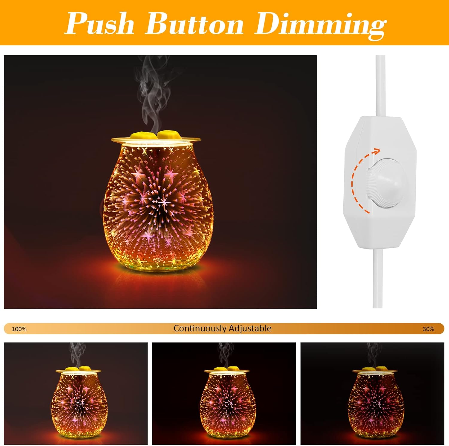 Electric Glass Oil Burner, Electric Oil Burner for Wax, 3D Fireworks Aroma Lamp, Touch Control, Night Light, Aroma Lamper Decoration for Home, Office, Bedroom, Living Room, Gifts image number 2