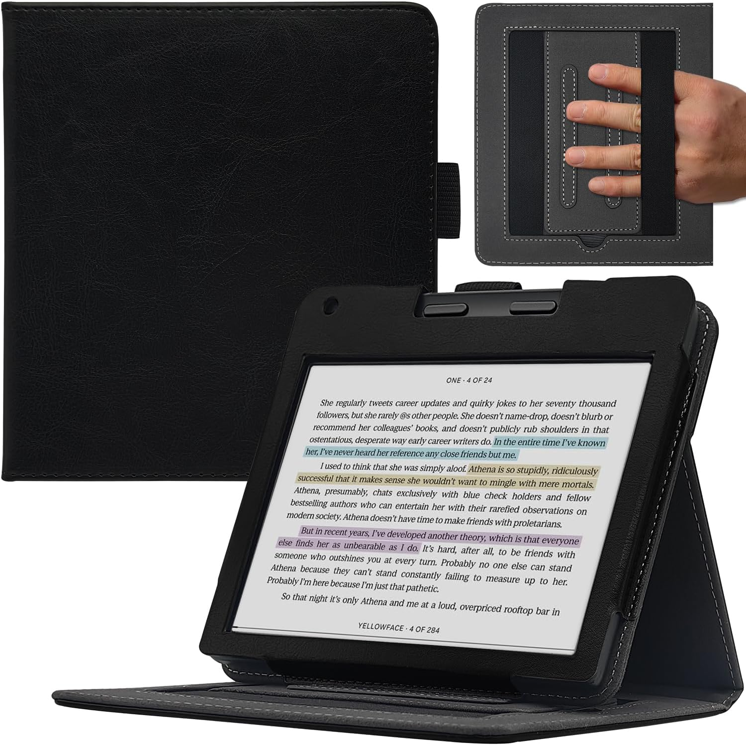 GOVTVA Double Stand Case for 7'' Kobo Libra Colour/Libra 2 Cover with Auto Sleep&Wake/Double Hand Strap/Magnetic Closure Fits Kobo Libra E-Reader (Gentleman Black)