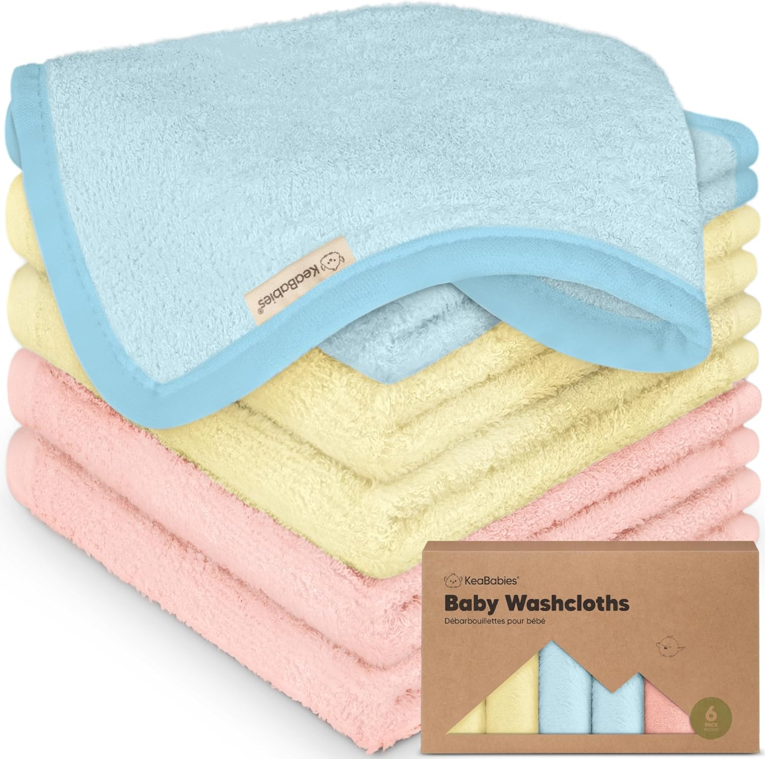 6-Pack Soft Baby Washcloths, Bamboo - Kids, Newborn Bath Towels, Infant Shower, Toddler Reusable Face Washer, Gentle on Skin, Baby Face Wash Cloth, 25X25Cm (White)