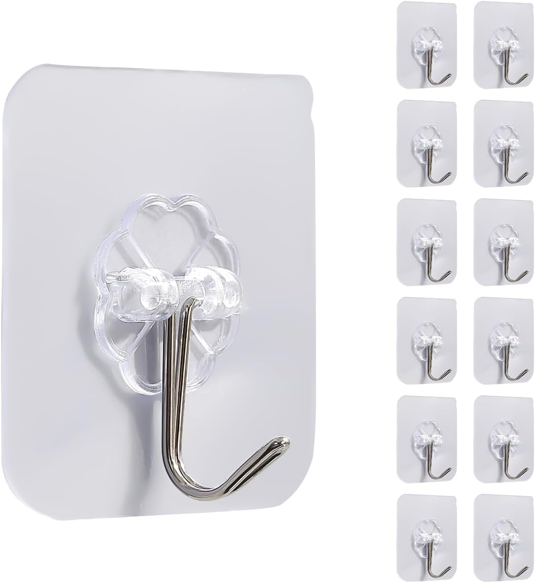 Berglander Adhesive Hooks for Hanging 12Pcs, Heavy Duty Wall Hooks Self Adhesive Towel Coat Hooks Waterproof Transparent Hooks for Bathroom Kitchen Keys Door Outdoor Home Improvement Utility Hook image number 6