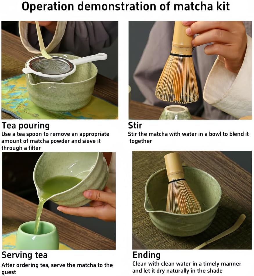 Ouliigii 4Pcs Matcha Whisk Set, Includes Matcha Bowl, Whisk Holder, Bamboo Whisk and Scoop (Matcha Green) image number 5