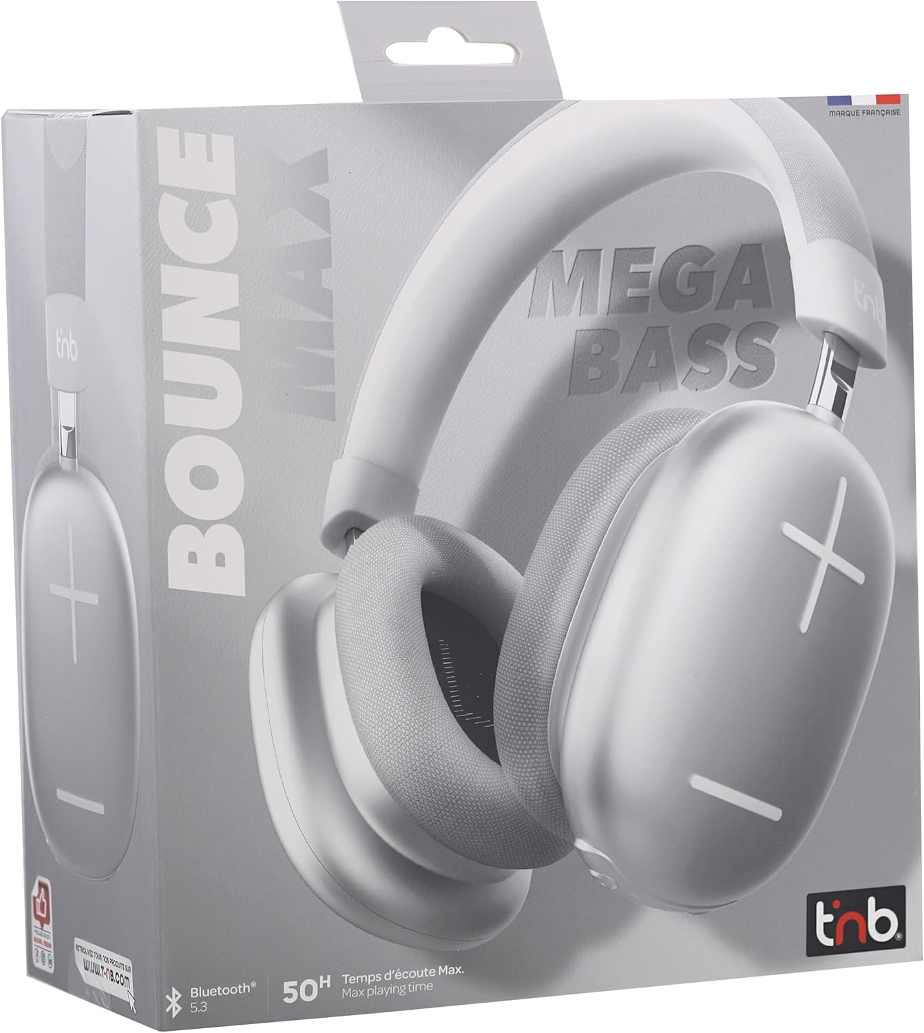 T'Nb Bounce Max Wireless Over-Ear Headphones, New Version, Comfortable and Comprehensive, with Bluetooth Connection, Stereo Sound with Built-In Microphone, Battery Life up to 50 Hours - Silver image number 4