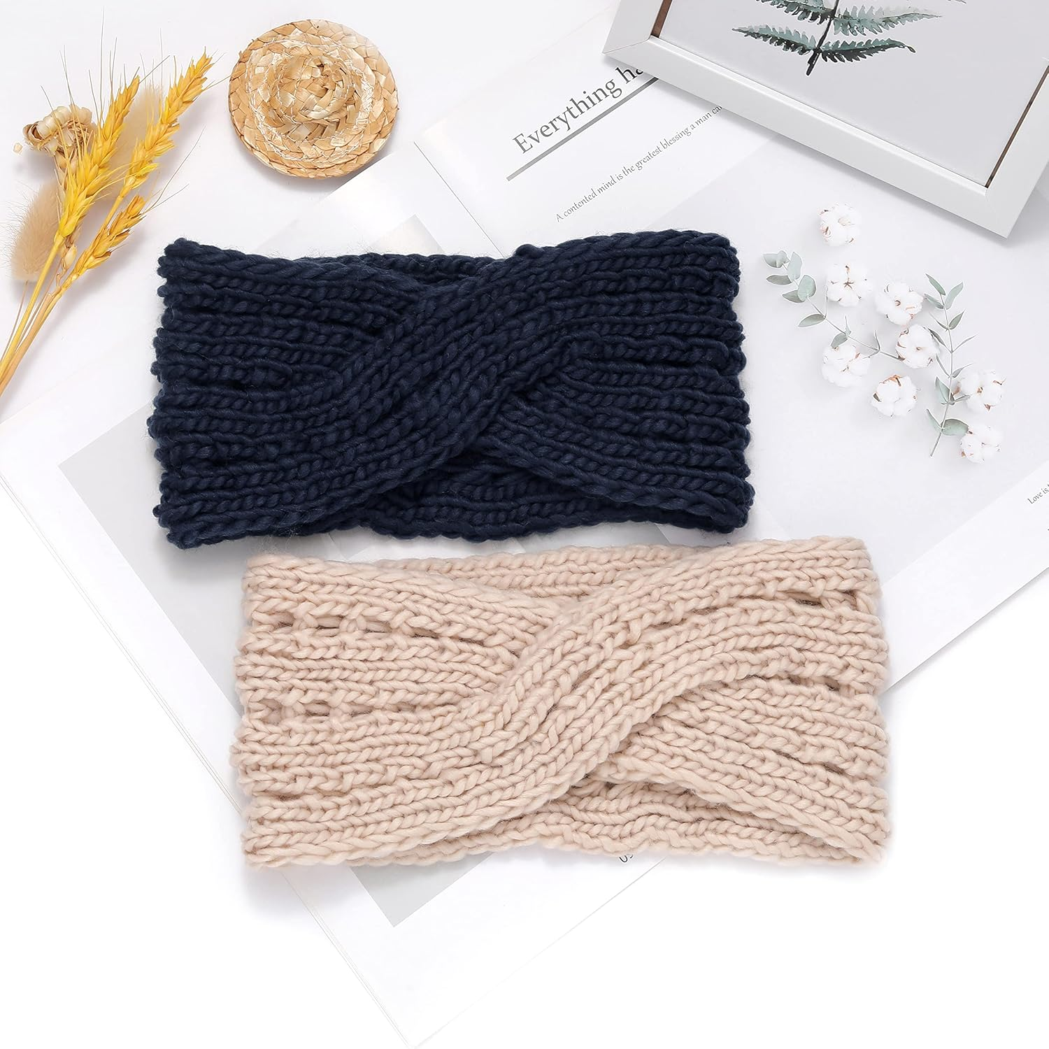 Fashband Winter Knit Headbands Twist Ear Warmer Hair Band Crochet Braided Turban Hair Accessories for Women and Girls(Pack of 2) image number 4