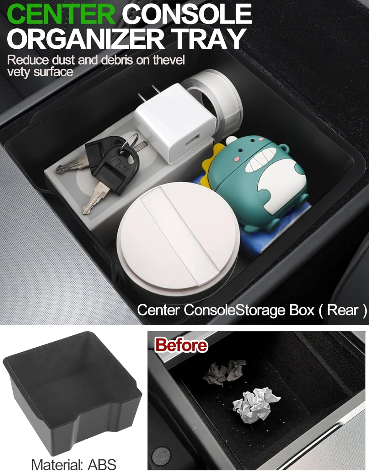 Center Console Organizer Tray for Tesla Model Y Juniper Model 3 Highland Armrest Hidden Storage Box Insert Cup Holder Interior Accessories for Model Y Juniper Model 3 2025 2026 (Black) image number 1