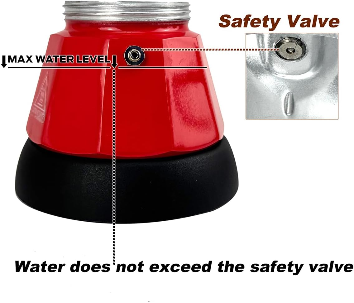 Mornest Electric Moka Pot Coffee Maker, Electric Espresso Maker with Auto Shutoff, Italian Classic, 360 Degree Rotating Base, Portable Coffee Home & Travel, 3 Cups (150Ml), Red/White (Red)