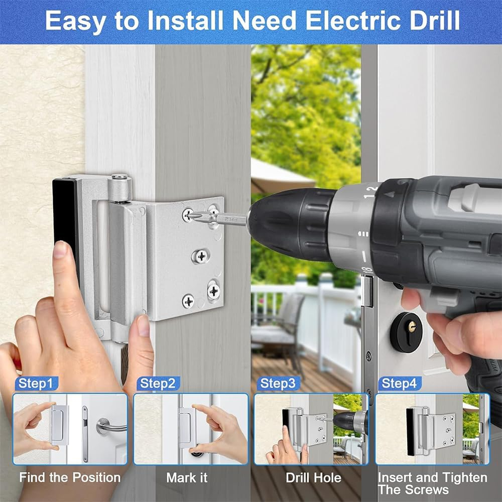 1 PCS Silver Home Security Door Lock with 5 Screws,Childproof Door Reinforcement Latch with 3" for Inward Swing Doors,Night Lock for Front Door Defense,Includes Frosted Silver Drill Bit image number 3