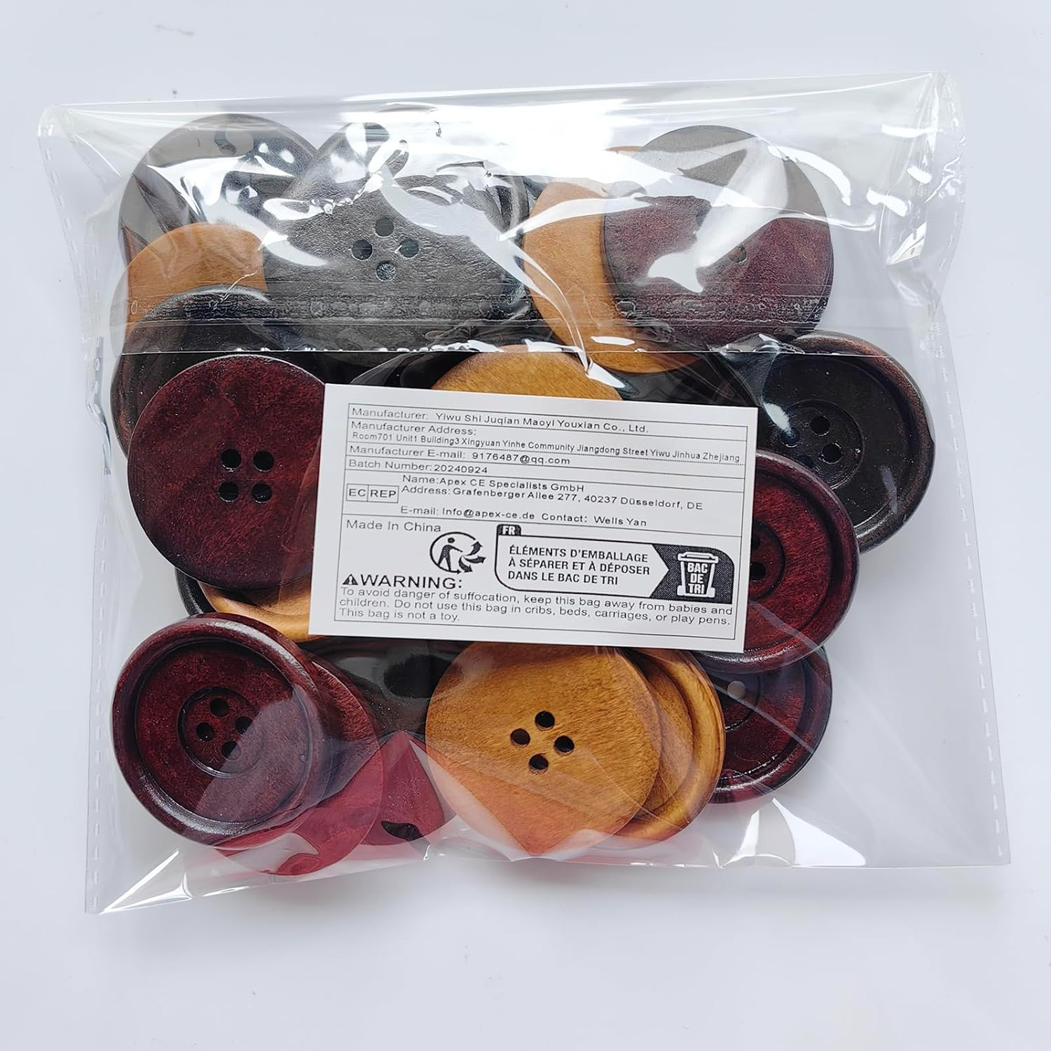 Chenkou Craft 30Pcs Big Size 40Mm 1 1/2" round Wood Buttons 4 Holes Craft Sewing Button (Mix) - Wine image number 4