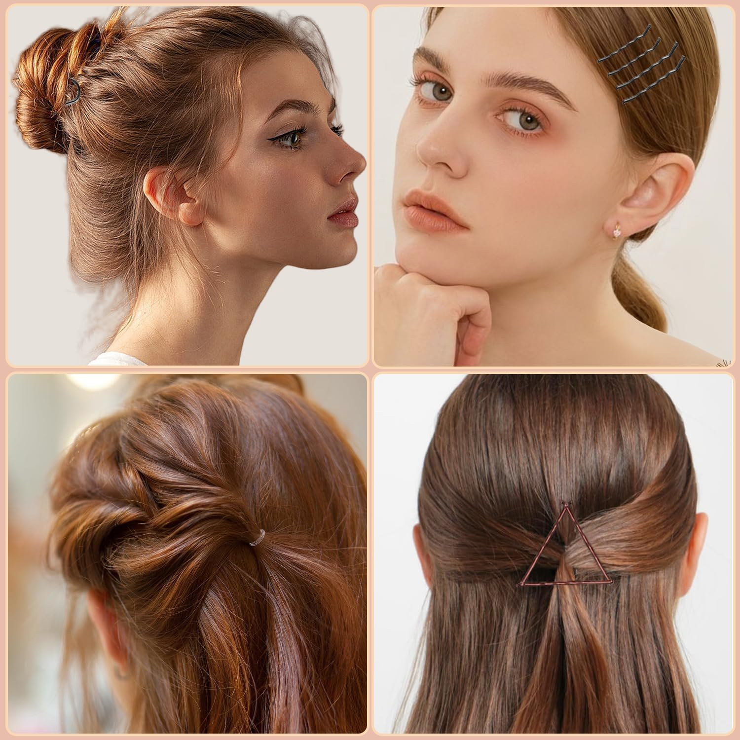 300Pcs Bobby Pins Set, 100 Hair Grips 100 U Shaped Pins 100 Hairbands for Women, Hairpins for Buns, Black Hair Styling Accessories with Storage Box image number 3