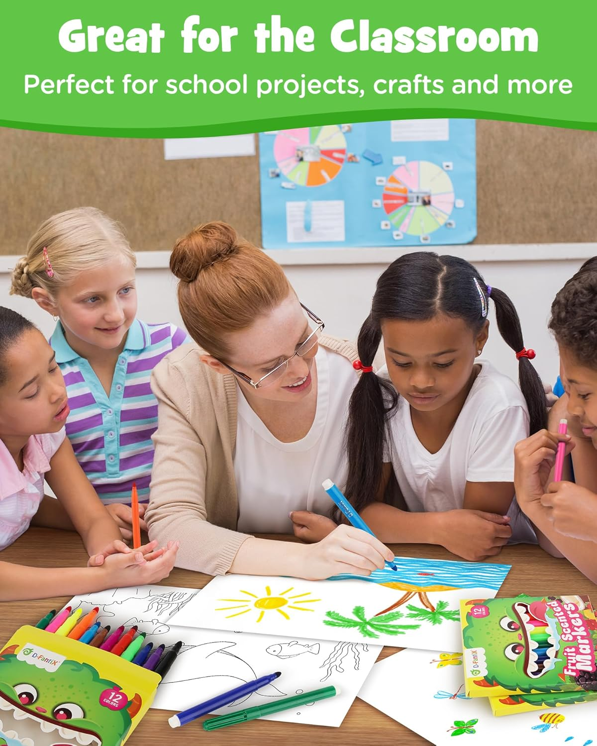 D-Fantix 12 Packs Fruit Scented Washable Markers for Kids Toddlers, 144 Count Coloring Markers Set, Bulk Art Supplies, Back to School Supplies, Gifts for Party Favors, Classroom Prizes, Donations image number 2