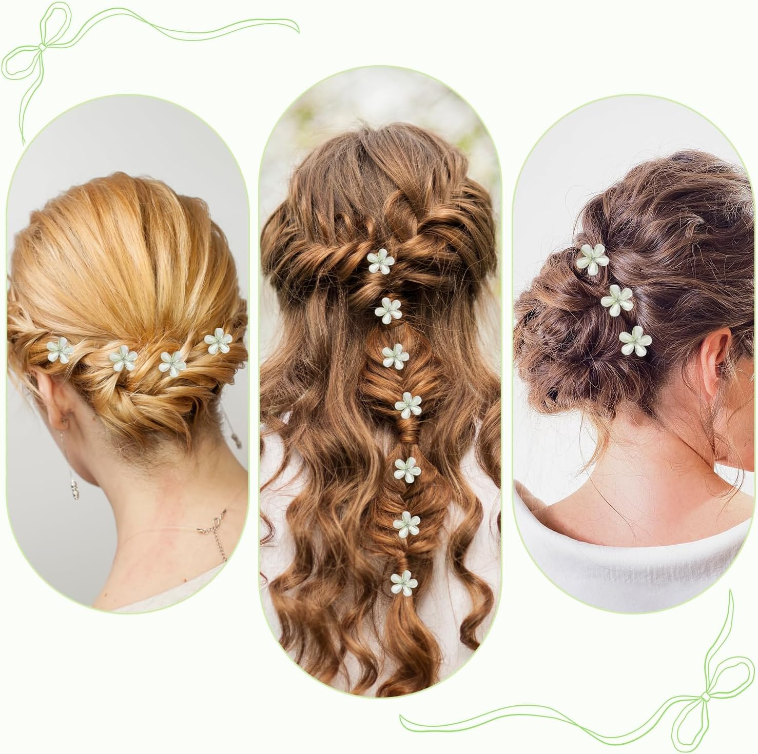 10 Pieces Small Hair Clips, Mini Flower Hair Clips, Small Flower Clips, Non-Slip Green Hair Clips, Hair Clips for Girls and Women for Daily Life, Party, Wedding, Hairstyle Accessories image number 4
