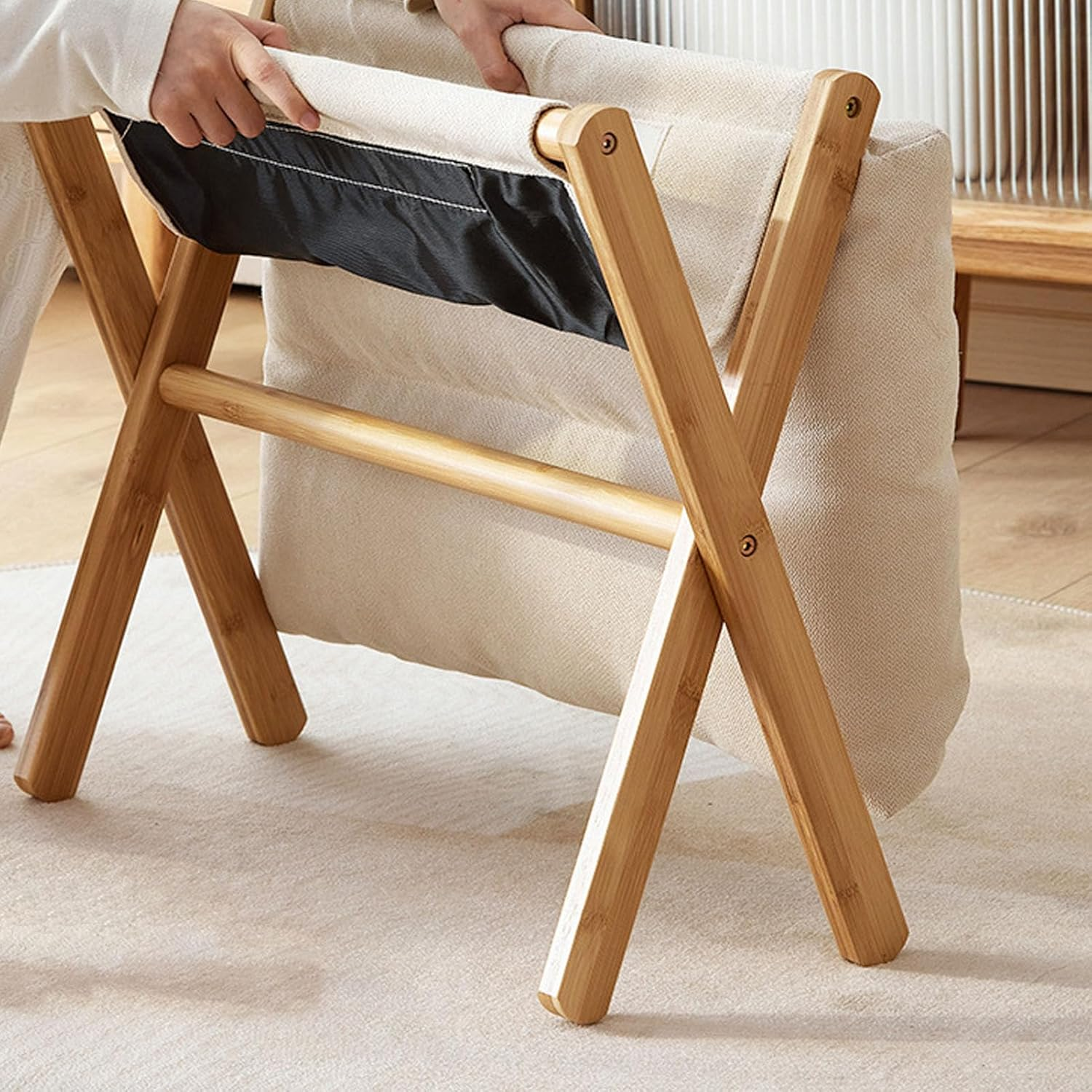 Soft Foot Stool, Footrest Stool Skin Friendly Multifunctional X Leg for Office for Bedroom (Beige) image number 1