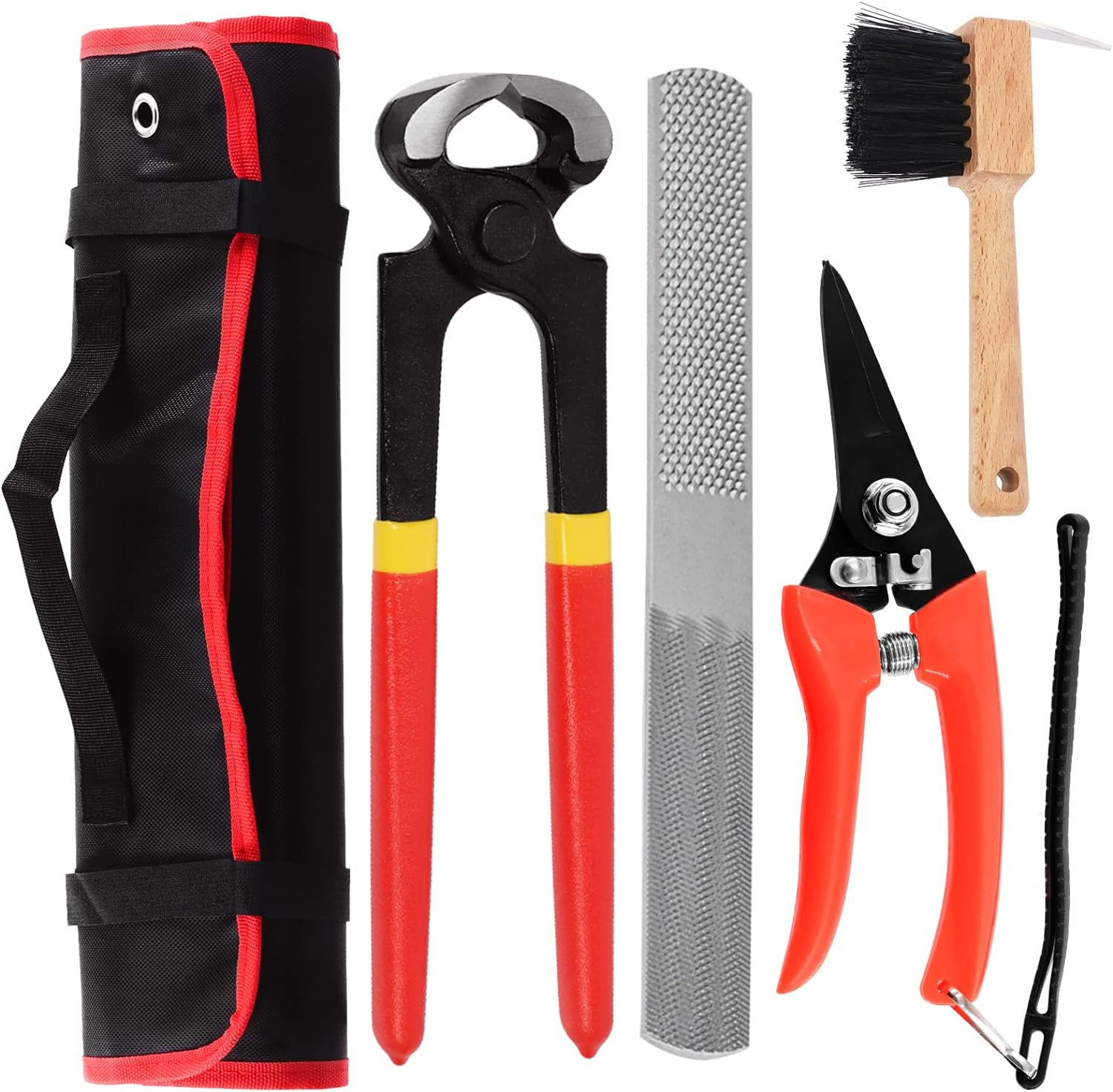 Swpeet 5Pcs Professional Farrier Tools Value Supplies Kit with Roll Pack, Mini 8 Inch Rasp Hoof File, 8 Inch Hoof Nipper, Horseshoe Brush, Horses Hoof Trimmers Shears Tools, Hoof Cutter for Horse image number 5
