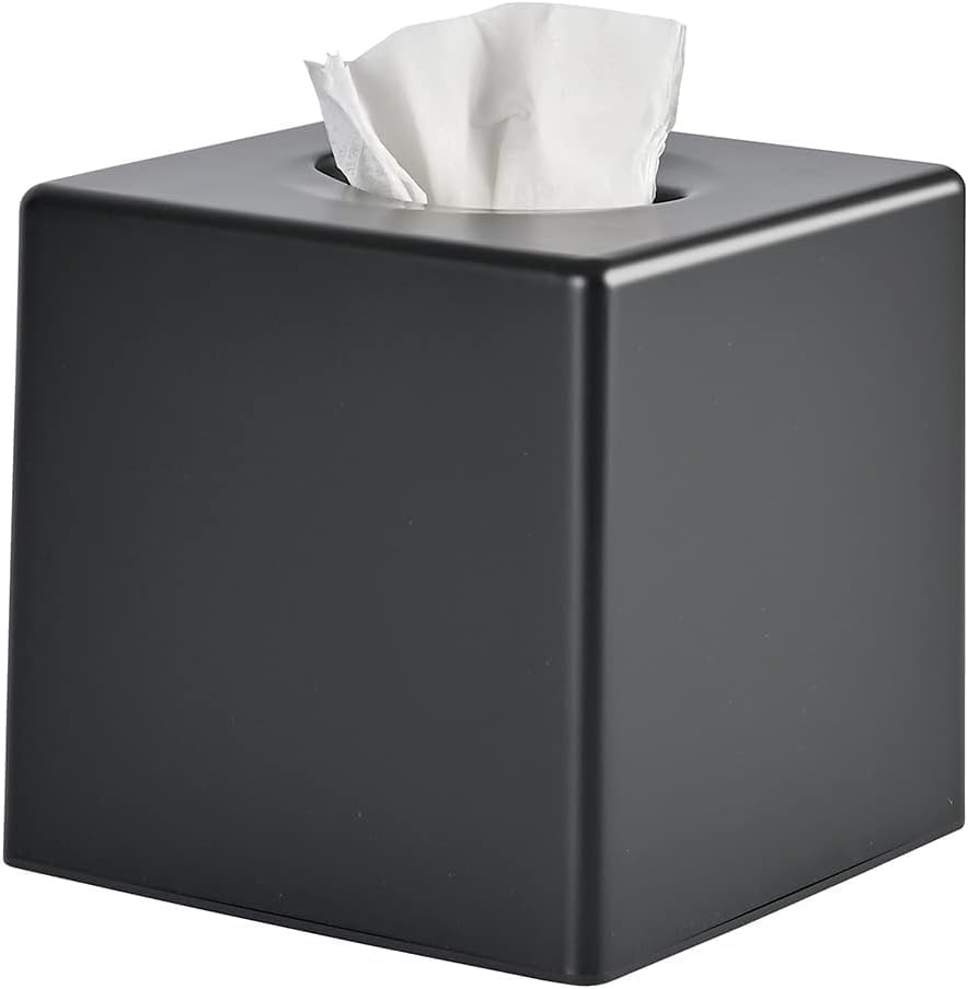 Tissue Box Cover, Square Facial Holder Storage for Bathroom Vanity, Countertops, Dressers, Night Stand, Parlors and Offices - Black image number 2