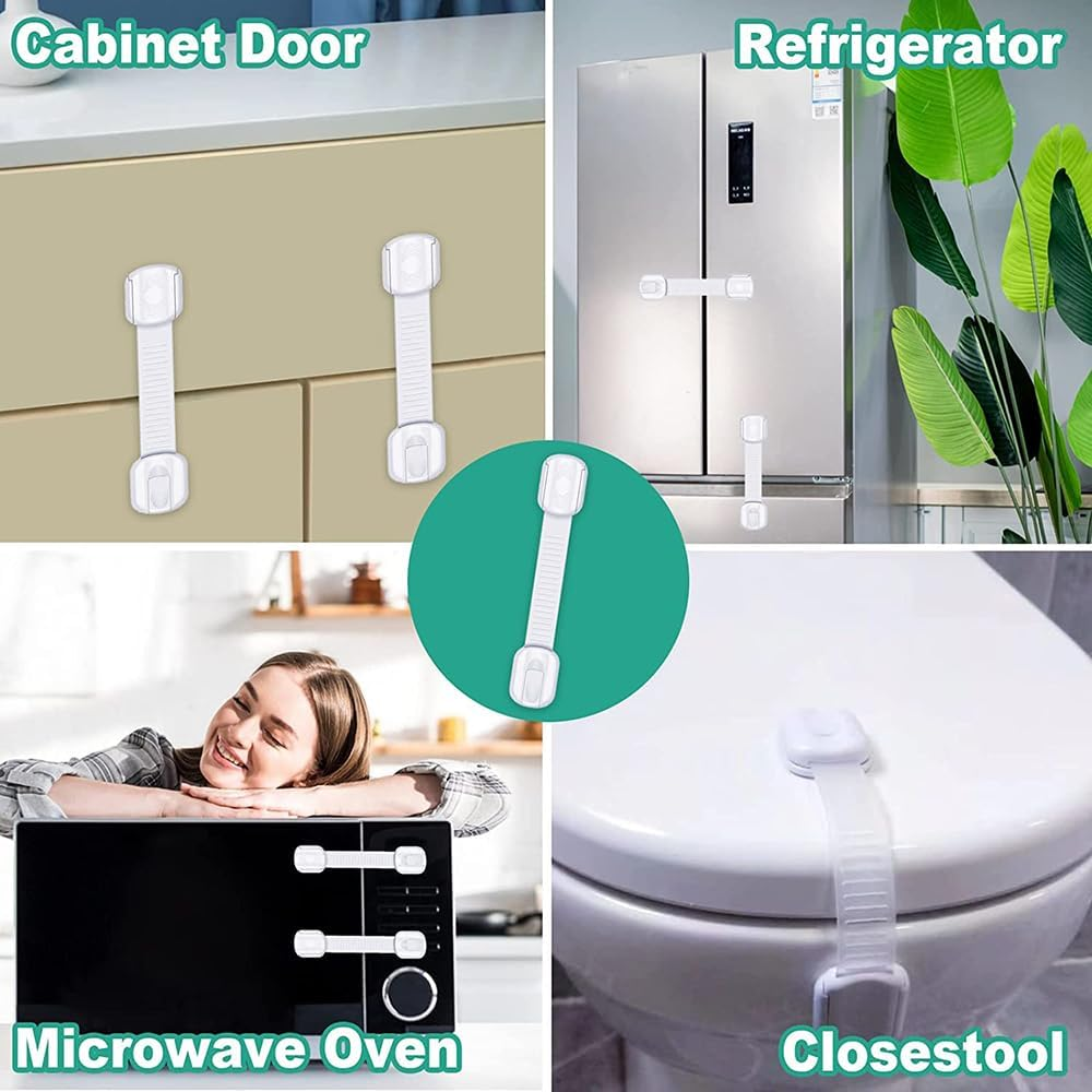 10 Pack Child Safety Cabinet Locks Baby Proofing Latches to Drawer Door Fridge Oven Toilet Seat Kitchen Cupboard Appliance Trash Can with 3M Adhesive image number 4