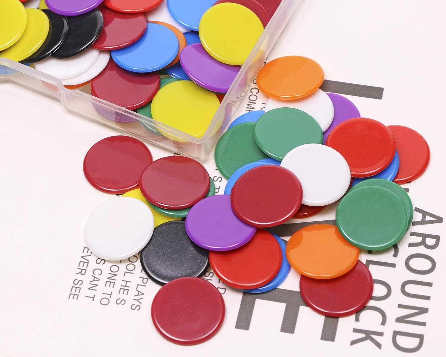 Shapenty 3/4Inch / 19Mm Small Plastic Learning Counters Disks Bingo Chip Counting Discs Markers for Math Practice and Poker Chips Game Tokens with Storage Box, 9 Colors, 135PCS image number 1