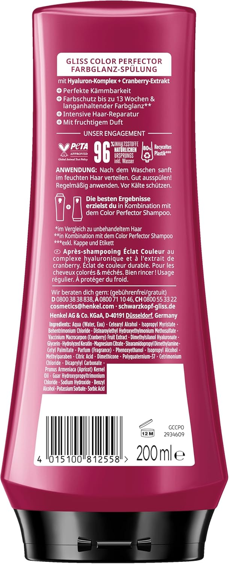 Gliss Color Perfector Conditioner (200 Ml), Conditioner with Hyaluronic Complex & Cranberry Extract for Highlighted & Dyed Hair Provides Colour Protection and Radiant Colour Shine image number 5