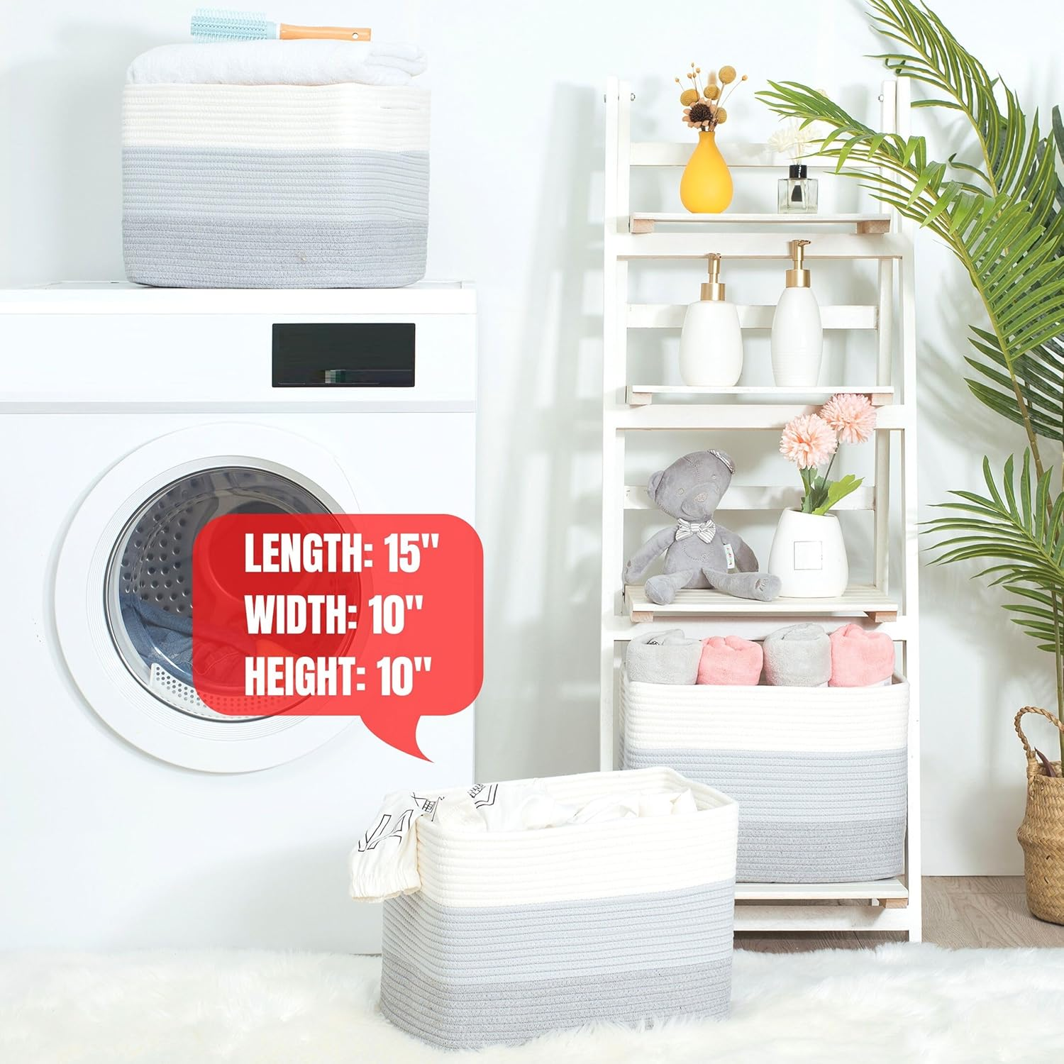 MINTWOOD Design 3-Pack Storage Baskets for Shelves, Playroom and Classroom, Book Basket, Decorative Storage Cube Bins, Woven Closet Organizers, Pantry and Shoe Organizer, 3-Tone Grey image number 1