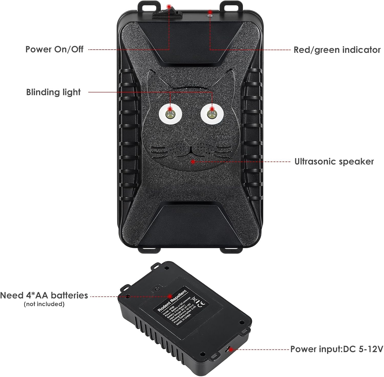 2 Pack Ultrasonic Rat Repeller for Car Engines under Hood Animal Repeller Battery Powered Rat Deterrent with LED Strobe Lights Car Truck RV Rodent Defense Vehicle Protection image number 5