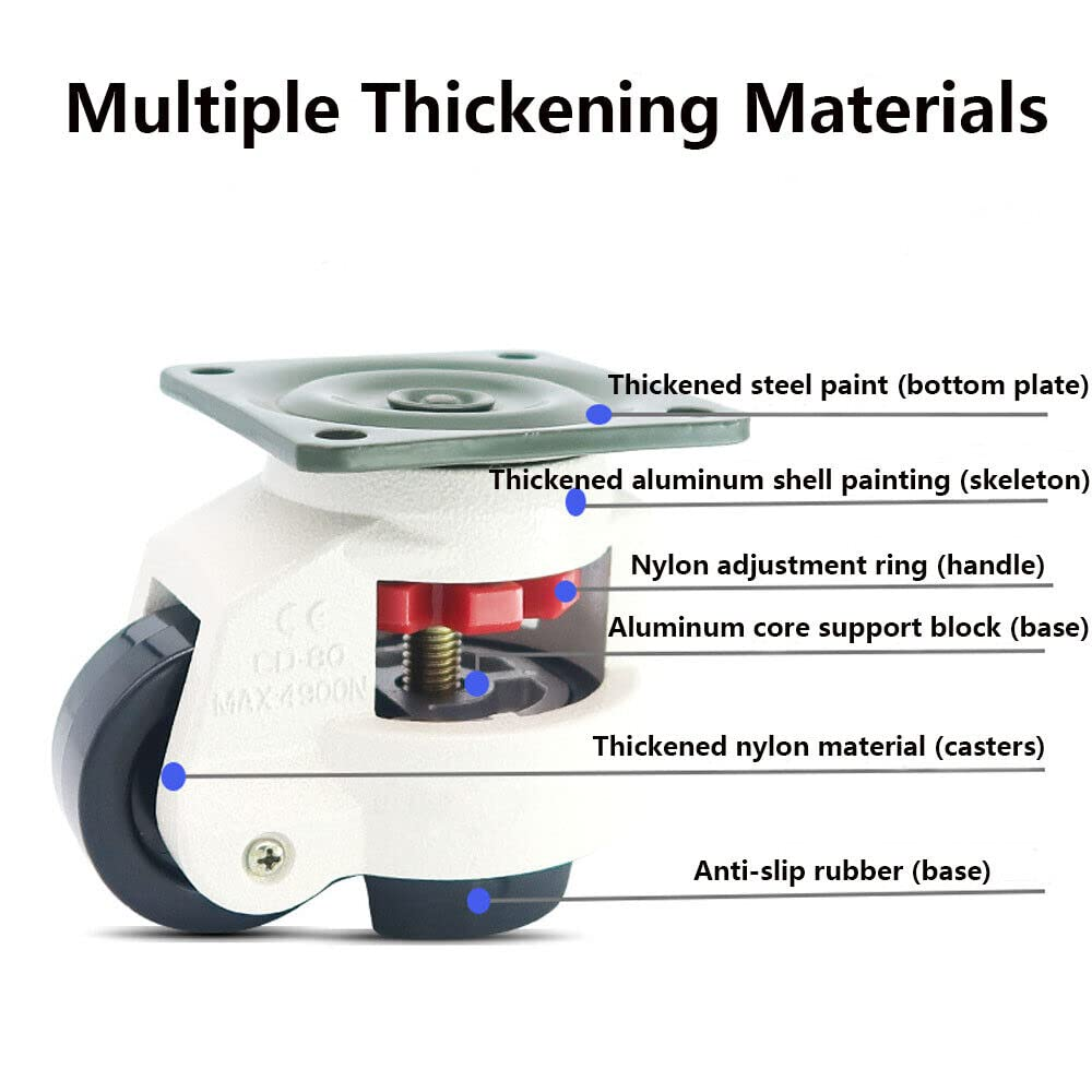 4 Pieces/Set GD-80F Leveling Casters Swivel Workbench Adjustable & Retractable Wheels for Home Furniture Cart image number 5