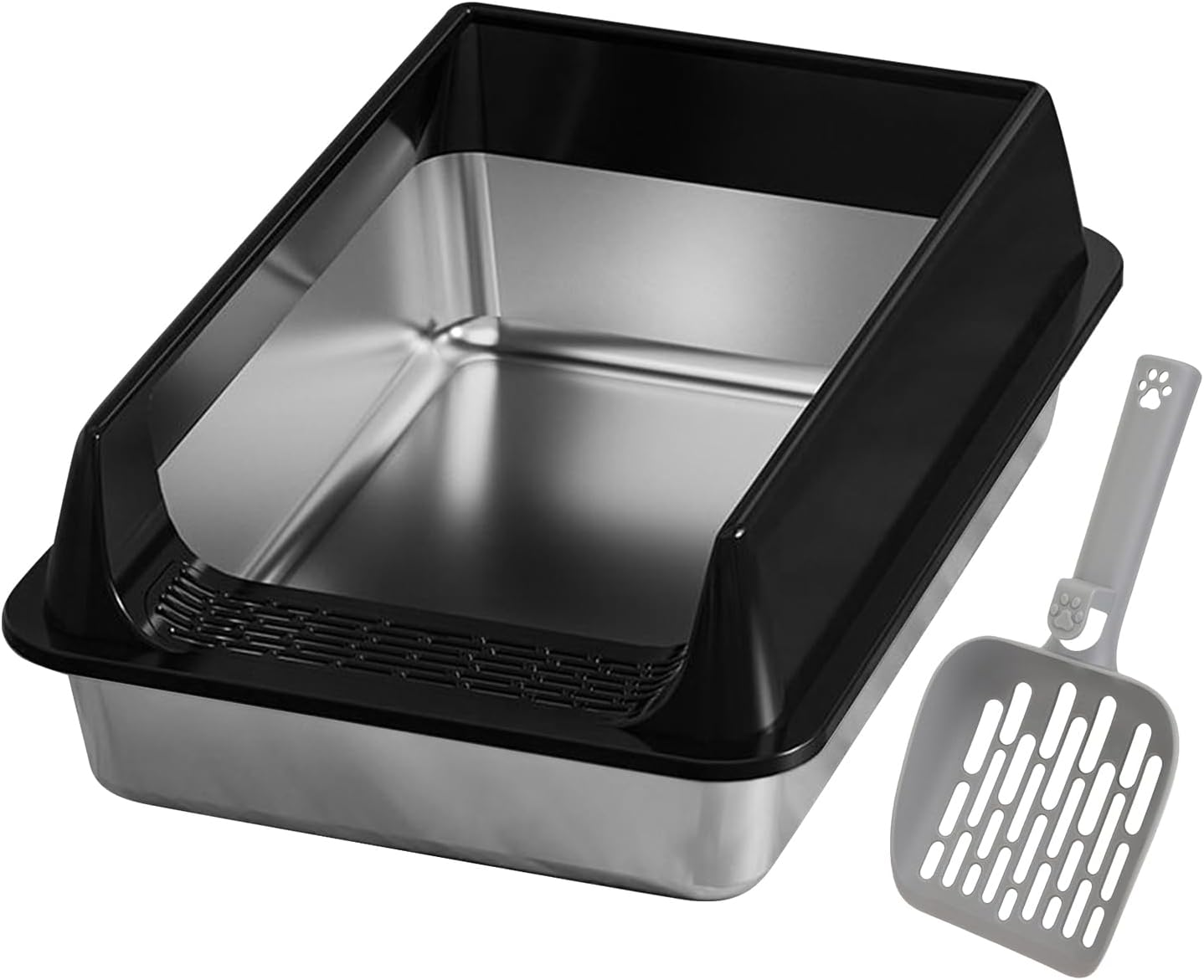 Davivian Stainless Steel Cat Litter Tray | Stainless Steel Cat Litter Tray Splash-Proof with Shovel | Urine Leakage Protected Pet Supplies | for Small and Medium Cats Home Garden Balcony Patio Use