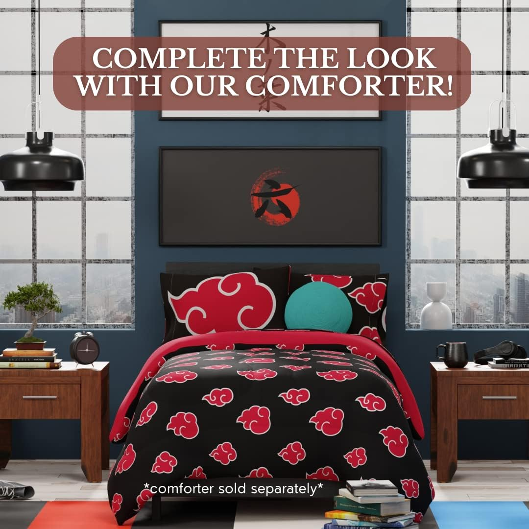 Franco Naruto Akatsuki Anime Bedding Super Soft Microfiber Twin XL Sheet Set, (Official Licensed Naruto Product) image number 1