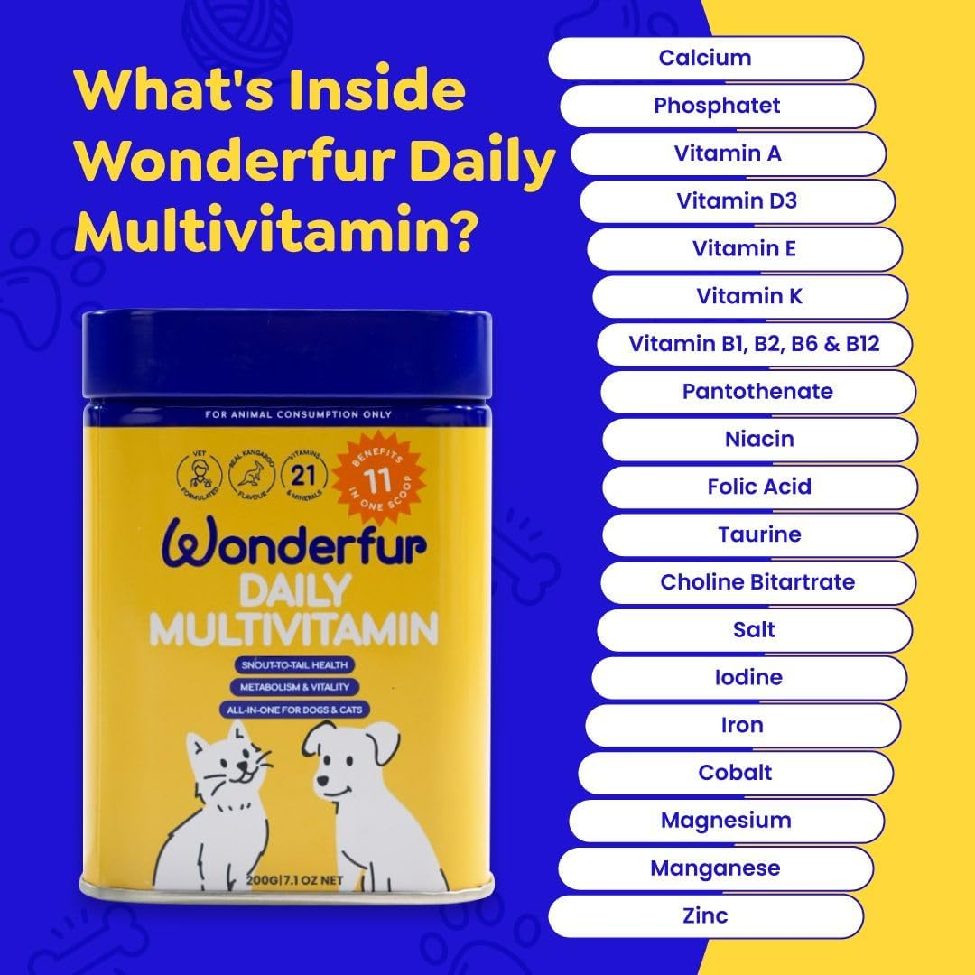 Wonderfur Daily Multivitamin, Supplement for Dogs and Cats 200G, 21+ Essential Nutrients, 11-In-1 Formula &ndash; Supports Skin & Coat, Immune, Energy, Joints & Brain with Dual Calcium Australian Made image number 6