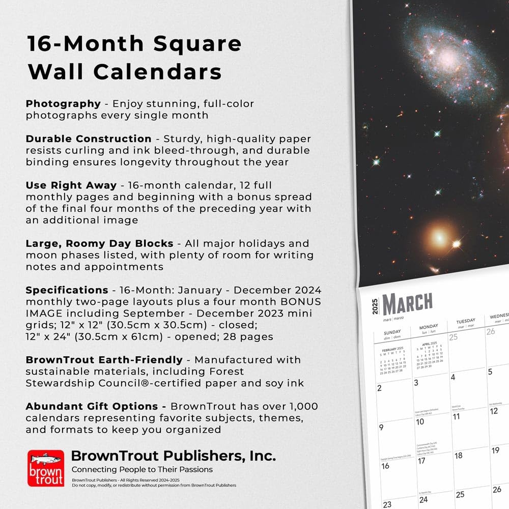 Hubble Space Telescope | 2025 12 X 24 Inch Monthly Square Wall Calendar | Foil Stamped Cover | Plastic-Free | Browntrout | Science Astronomy Technology image number 3