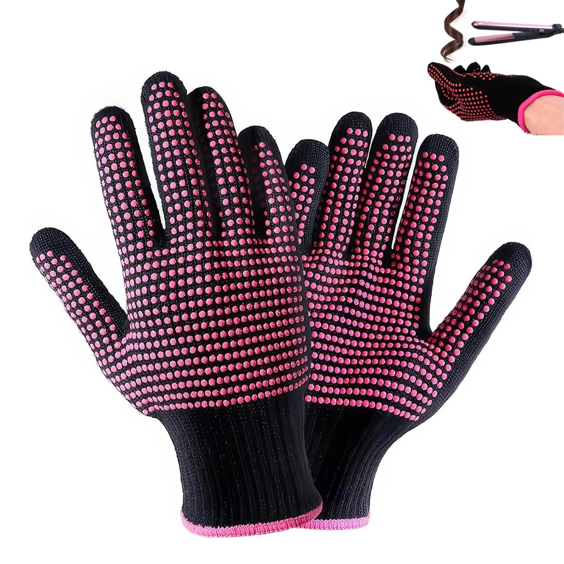 MIRKUZI Hair Heat Protection Gloves, Heat Resistant Gloves, Hairdressing Scalding Protection, Non-Slip and Fireproof Gloves, PVC Double-Sided Pearl Curling Iron, Hair Straightener image number 3
