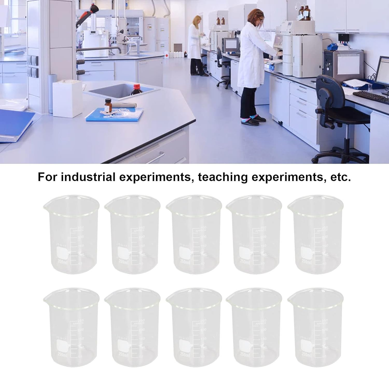 10Pcs Scientific Beaker, 250Ml Laboratory Grade Glass Beakers with Clear Scales Tool Set Kit for Experiment image number 2