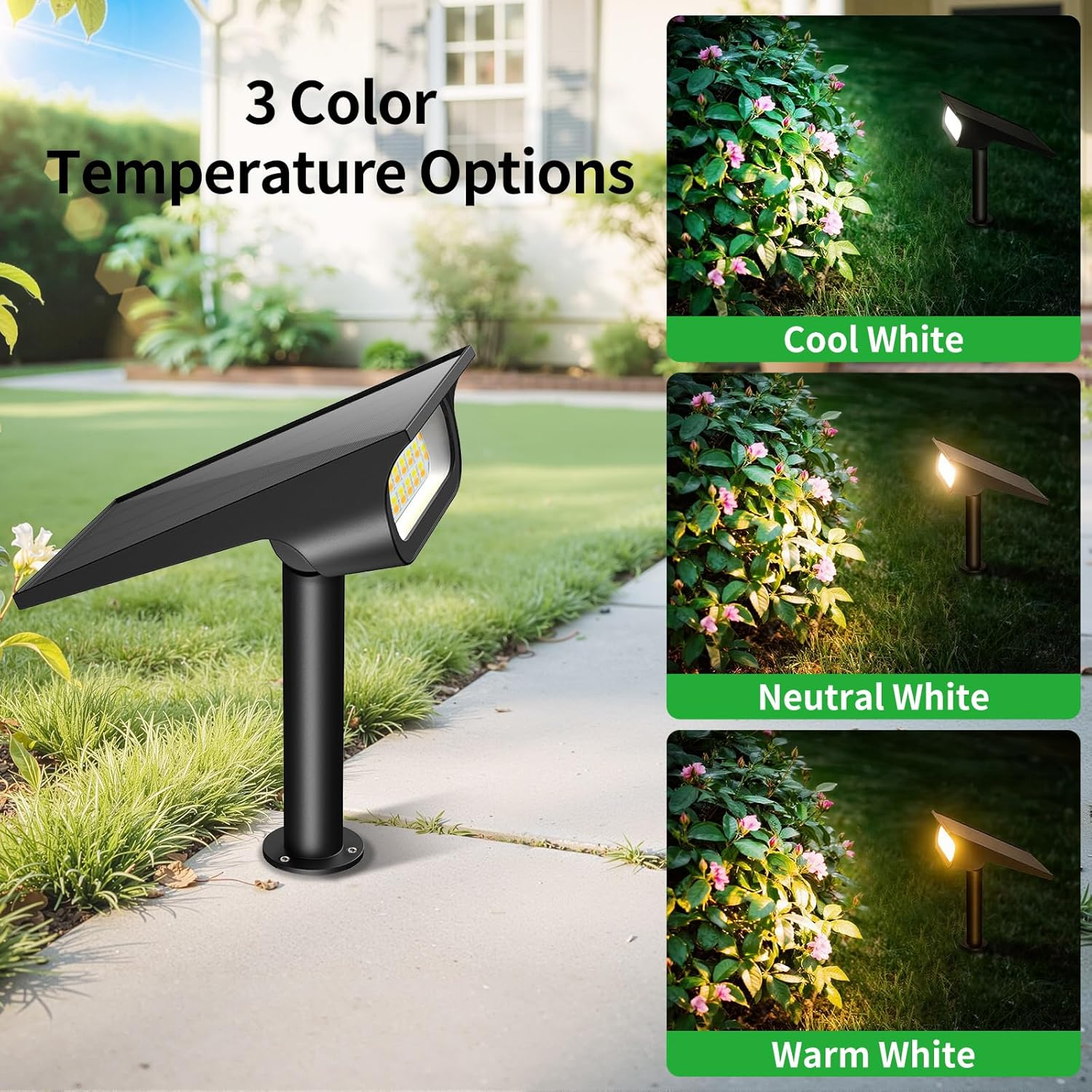 Intelamp Solar Lights Outdoor Waterproof, 3 Modes Landscape Spotlights, Dusk to Dawn Solar Spot Lights for Outside, Solar Garden Lights for Yard Porch image number 3